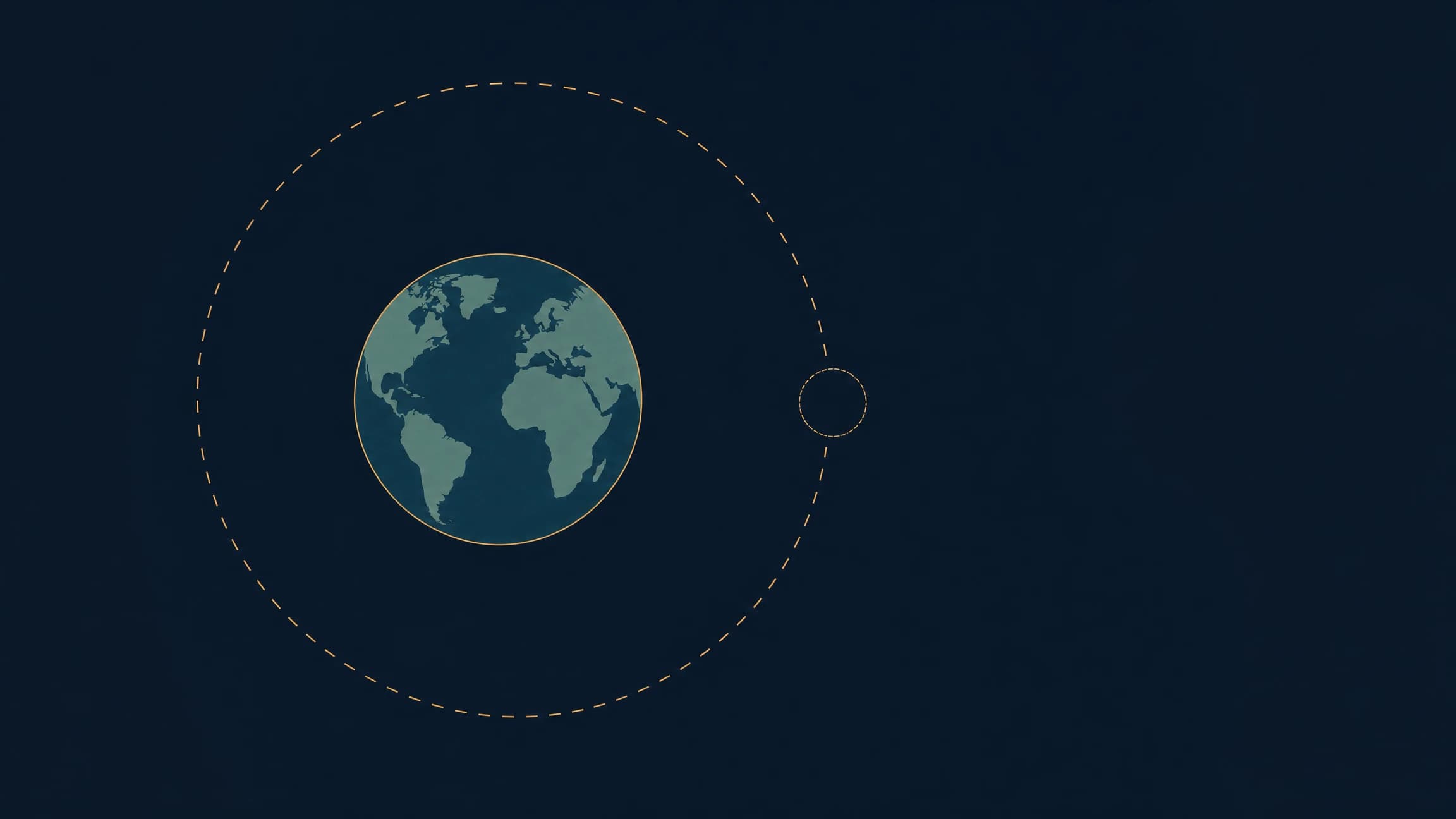 Minimalist editorial illustration of Earth with an empty outline where the Moon should be